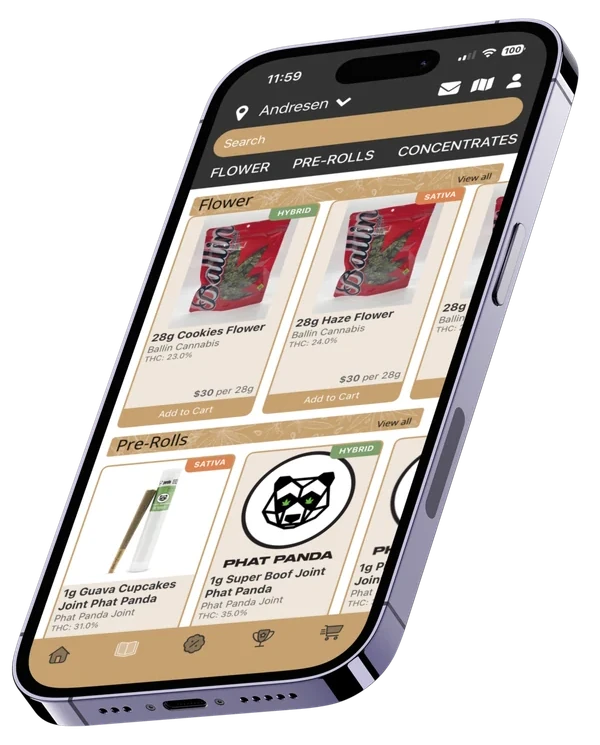 The Craft Cannabis app showing the store menu