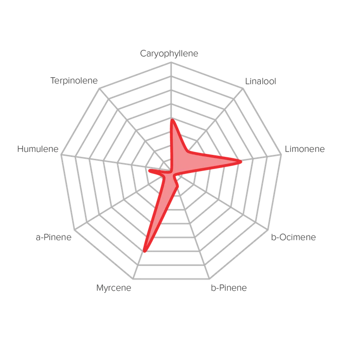 Strain Compass for the Red profile: a radar chart of its terpene levels.